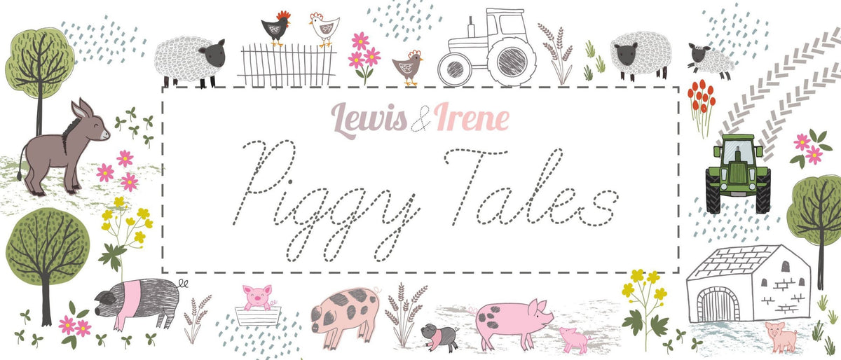 END OF BOLT 12" Lewis & Irene Piggy Tails Fabric Collection Piggies on Cream A534.1