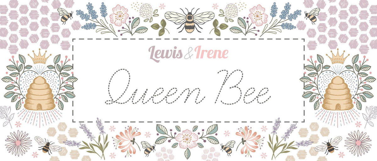 Lewis & Irene Queen Bee Fabric Collection Bee Floral on Dark Blue A504.3