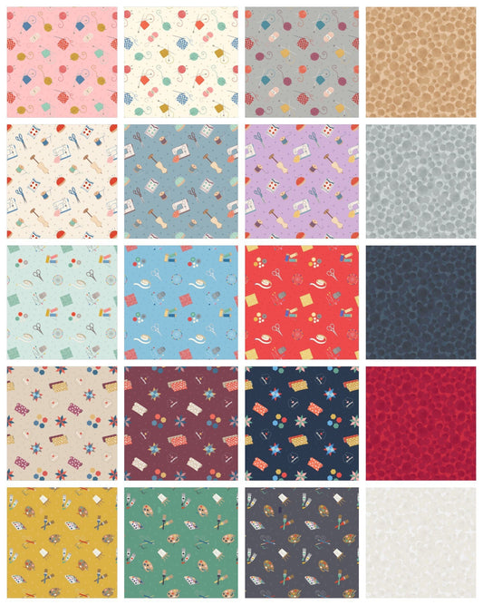 Lewis & Irene Small Things Crafts Fabric Collection Quilting on Dark Blue Premium 100% Cotton Quilt Shop Quality Fabrics