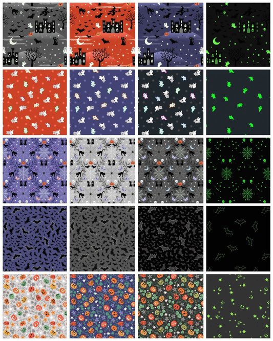 Lewis & Irene Castle Spooky Fabric Collection Glowing Spooky Ghosts on Orange A573.1