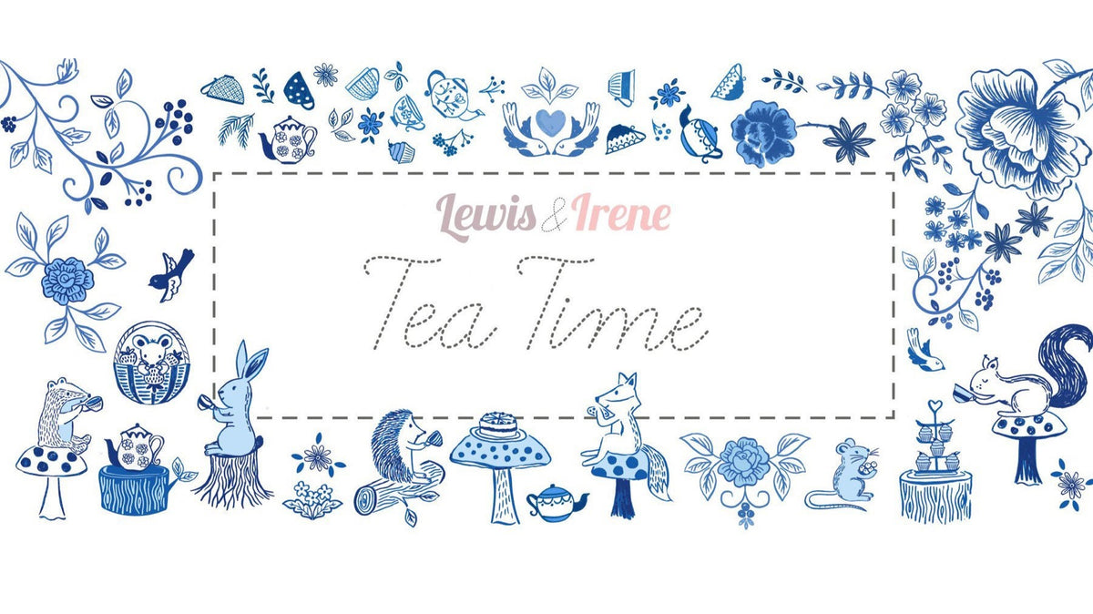 Lewis & Irene Tea Time Fabric Collection Tea Time Floral on Darkest Blue Premium 100% Cotton Quilt Shop Quality Fabrics