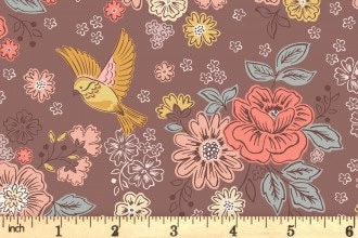 Lewis & Irene Hannah’s Flowers Fabric Collection Songbirds and Flowers on Soft Brown A614.3