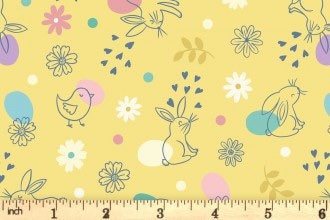 END OF BOLT 17" Lewis & Irene Spring Treats Fabric Collection Chicks and Bunnies on Light Blue A590.2