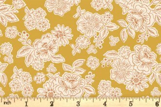 Lewis & Irene Hannah’s Flowers Fabric Collection Flower Blooms on Mustard A618.2