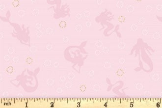 Lewis & Irene Moontide Fabric Collection Metallic Gold Mermaid Silhouettes on Pink Premium 100% Cotton Quilt Shop Quality Fabrics