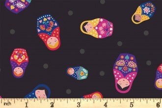 Lewis & Irene Little Matryoshka Fabric Collection Matryoshka on Black A569.3