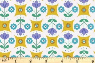 Lewis & Irene Flower Child Fabric Collection Fab Floral Circles on Yellow A438.1
