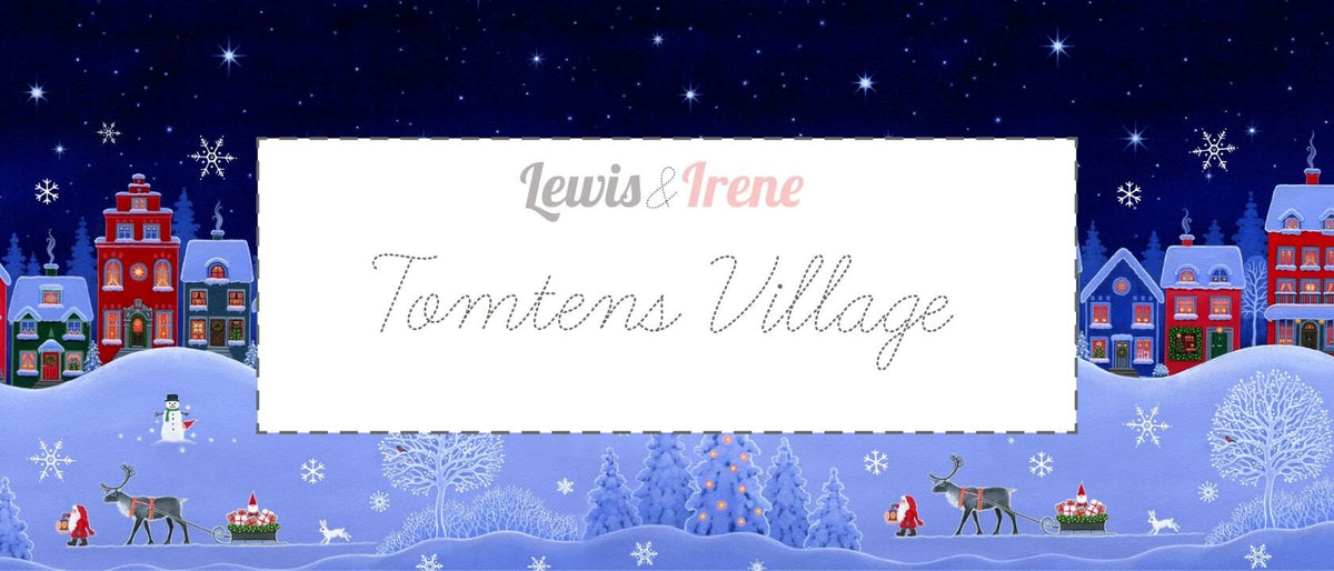 Lewis & Irene Digital Print Tomten's Village Fabric Collection Tomten and Hearts on Dark Blue Authentic Premium 100% Cotton Fabrics