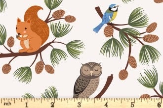 Lewis & Irene Evergreen Fabric Collection Pine Cone Branches on Cream A691.1