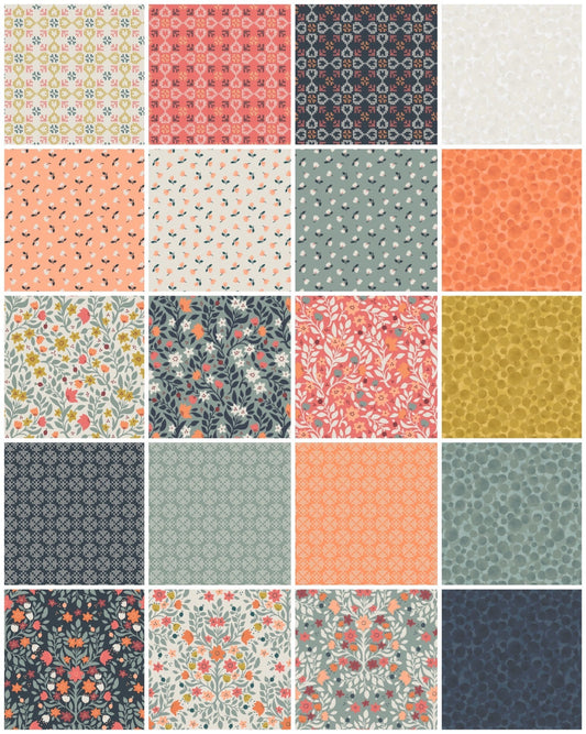 Lewis & Irene Folk Floral Fabric Collection Cross Stitch Hearts on Coral Authentic Premium 100% Cotton Fabrics