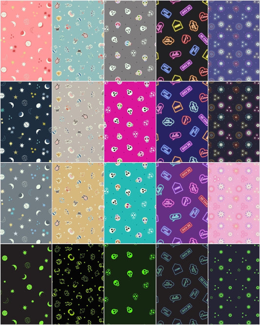 Glow-In-The-Dark Lewis & Irene Small Things Glow Fabric Collection Neon Signs on Purple Authentic Premium 100% Cotton Fabric