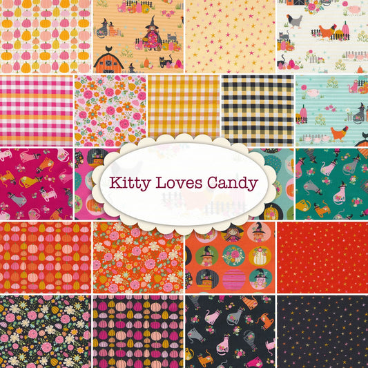 Poppie Cotton Kitty Loves Candy Fabric Collection Fun Dots on Orange Premium 100% Quilt Shop Quality Cotton Fabrics