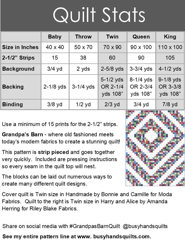 Busy Hands Quilts Grandpa's Barn Quilt Pattern - 5 Size Variations Per Pattern
