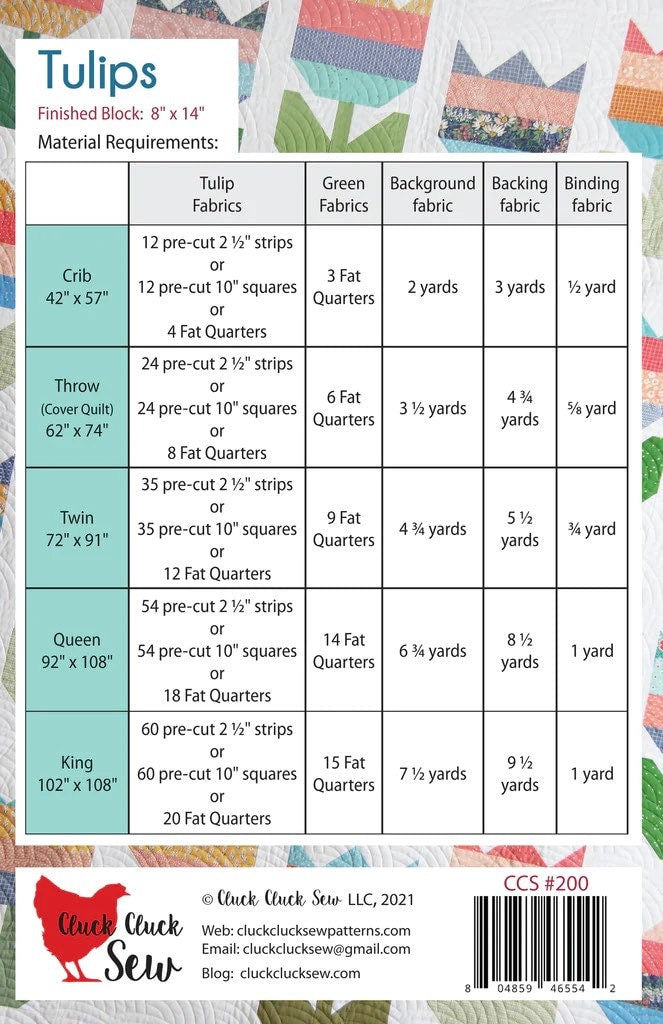 Cluck Cluck Sew Tulips Quilt Pattern - 5 Size Variations Per Pattern