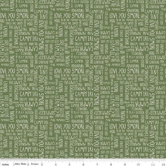 Riley Blake Love You S'more Fabric Collection Text on Olive Authentic Premium 100% Cotton Quilt Shop Quality Fabrics