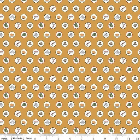 Riley Blake Love You S'more Fabric Collection Badges on Gold Premium 100% Cotton Quilt Shop Quality Fabrics