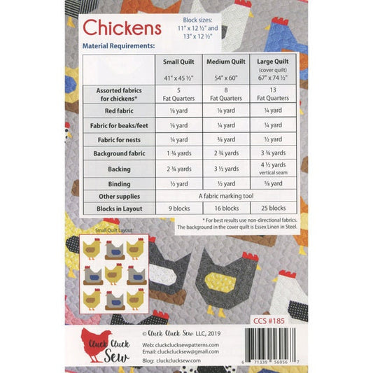 Cluck Cluck Sew Chickens Quilt Pattern - 3 Size Variations Per Pattern