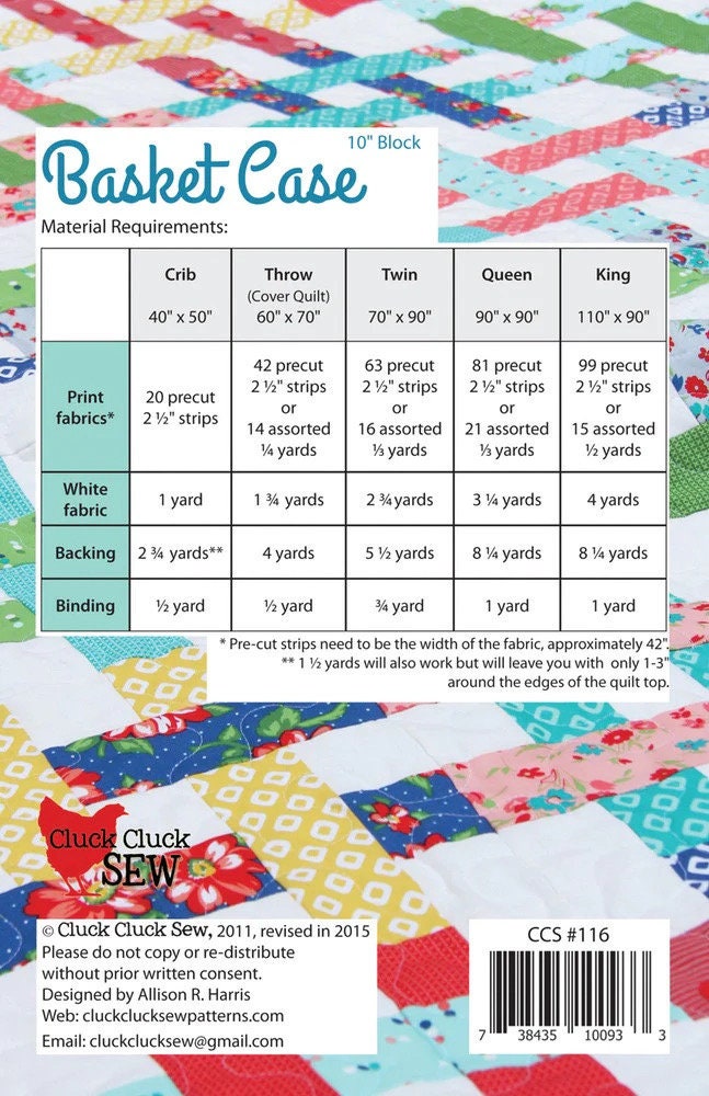 Cluck Cluck Sew Basket Case Quilt Pattern - 5 Size Variations Per Pattern