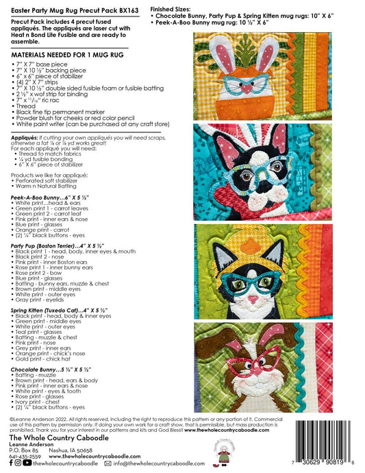 The Whole Country Caboodle Easter Party Mug Rug Precut Pack Pattern Finished Size: 10-1/2"x6"