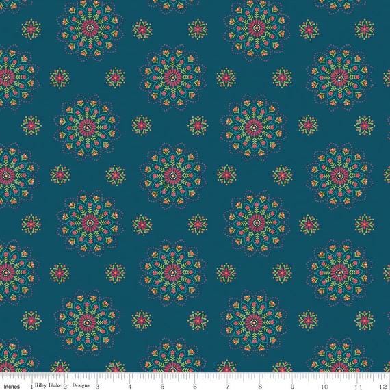 Riley Blake Heather Peterson Market Street Fabric Collection Medallions on Navy Premium 100% Quilt Shop Quality Cotton Fabric