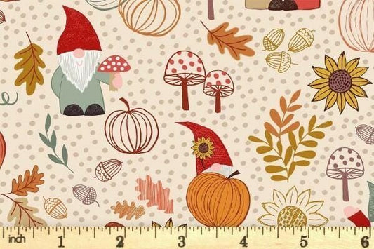 Lewis & Irene Snuggle Season Flannel Fabric Collection Autumn Gnomes on Dark Cream F680.1 Authentic Premium 100% Cotton Flannel