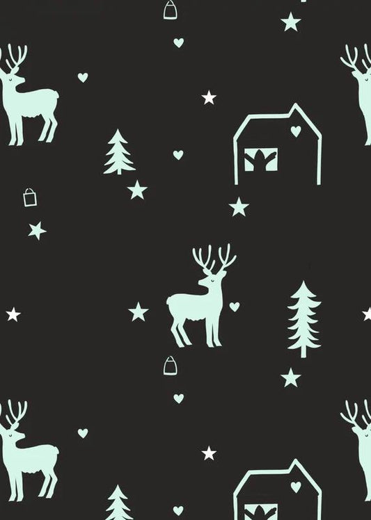 Glow-In-The-Dark Lewis & Irene Hygge Glow Fabric Collection Tomten Forest on Dark Authentic Premium 100% Cotton Fabrics