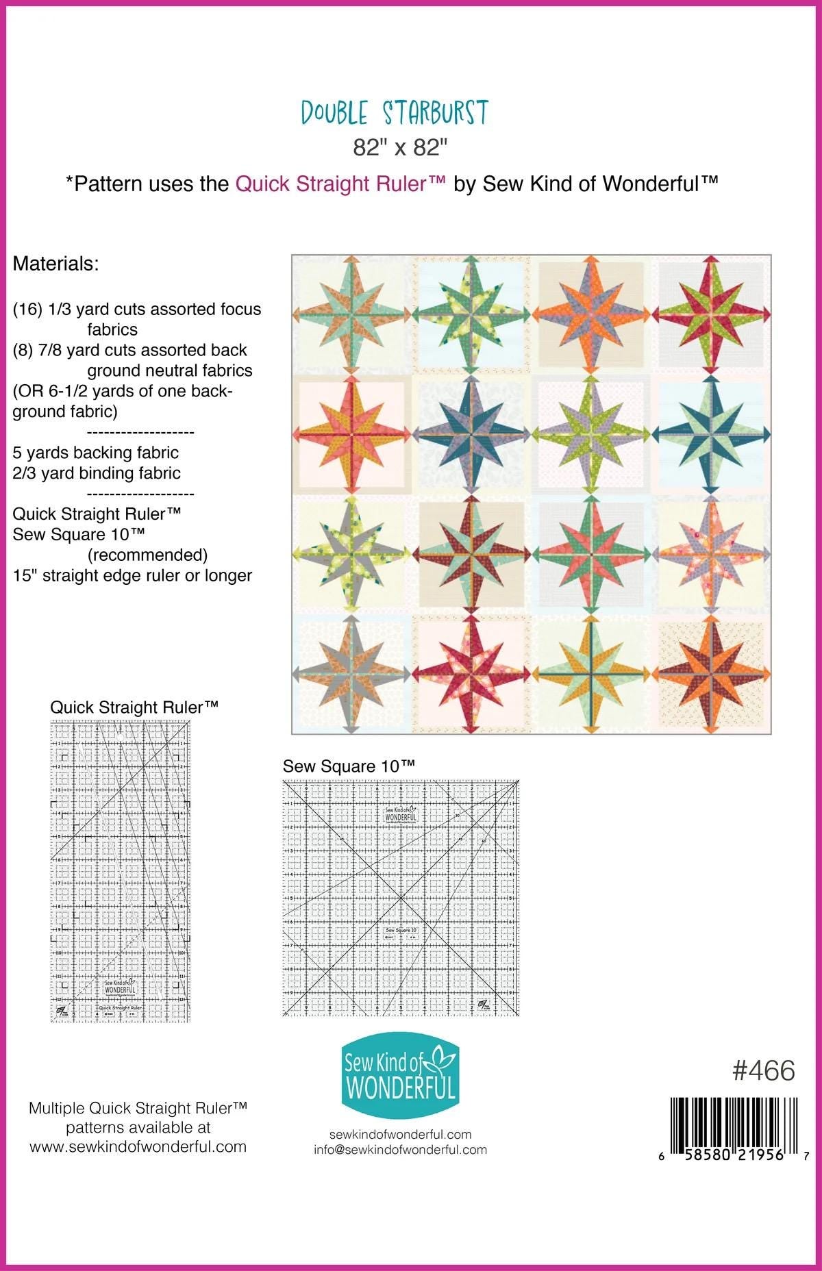Sew Kind of Wonderful Double Starburst Quilt Pattern Finished Size 82"x82"