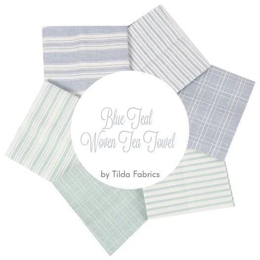 Tilda Tea Towel Basics Blue/Teal Fabric Collection 6pc Fat Quarter Bundle Authentic Premium 100% Cotton Fabrics