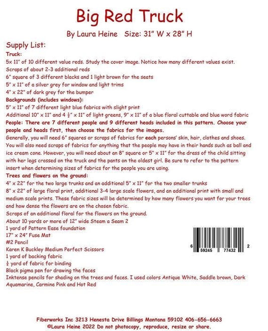 Laura Heine Big Red Truck Wall Quilt Pattern Finished Size: 31"x28"