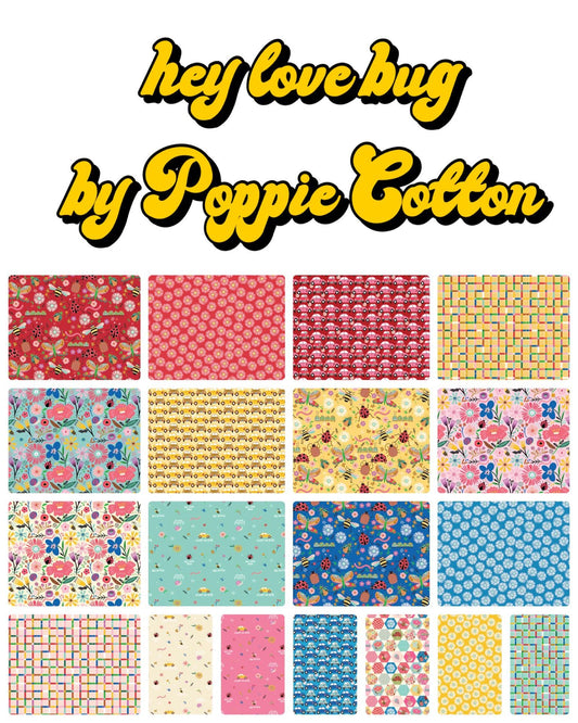 Poppie Cotton "Hey Love Bug" Fabric Collection 42 pc 5" Stacker Authentic Premium 100% Cotton Quilt Shop Quality Fabrics