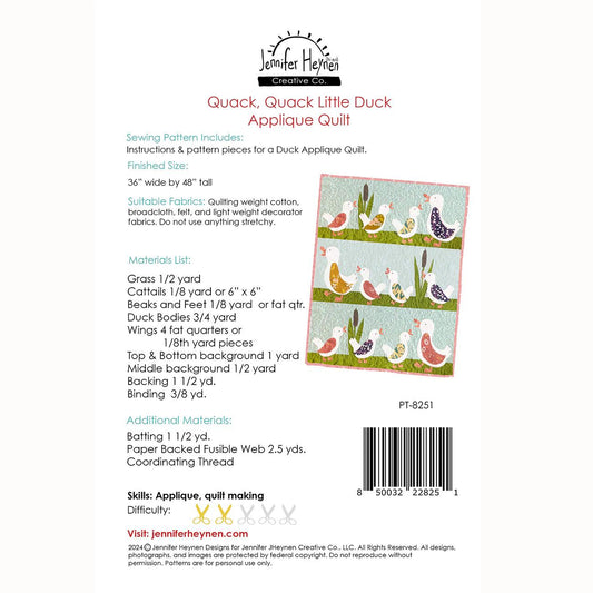 Jennifer Heynen Creative Co Quack Quack Little Duck Quilt Pattern PT-8251 Finished Size: 36"x48"