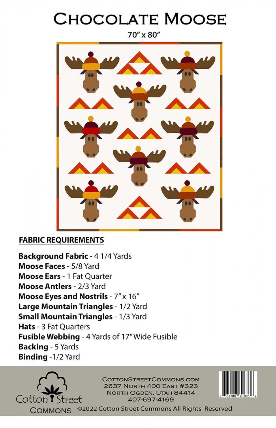 Cotton Street Commons Chocolate Moose Quilt Pattern Finished Size 70"x80"