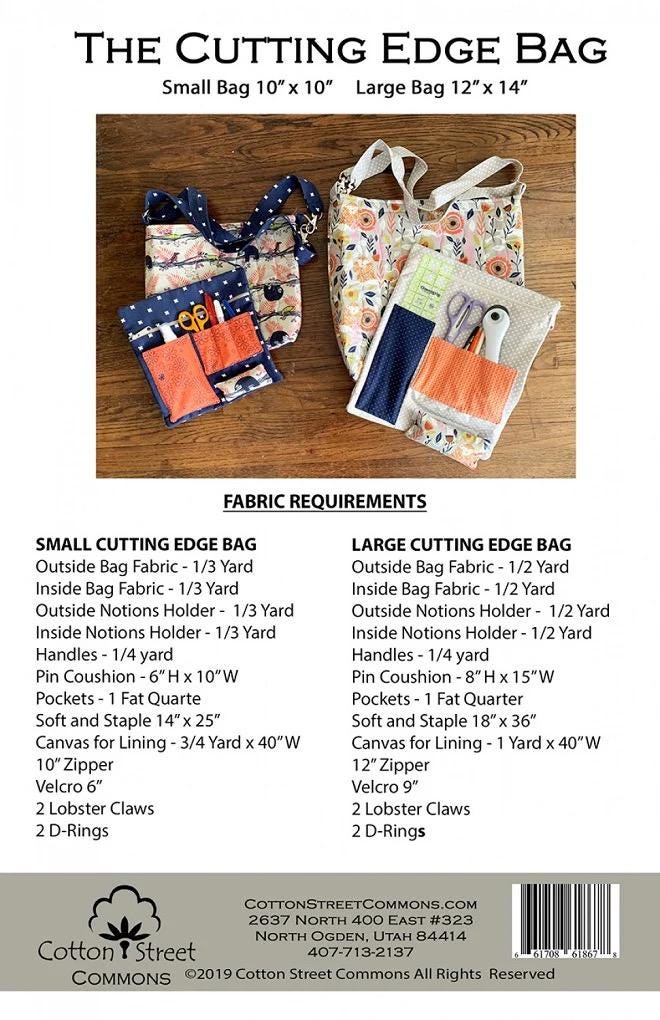Cotton Street Commons The Cutting Edge Bag Pattern - 2 Size Variations Per Pattern