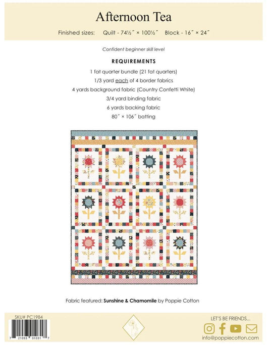 Poppie Cotton Afternoon Tea Quilt Pattern PHP1984 Finished Size: 74.5"x90.5"