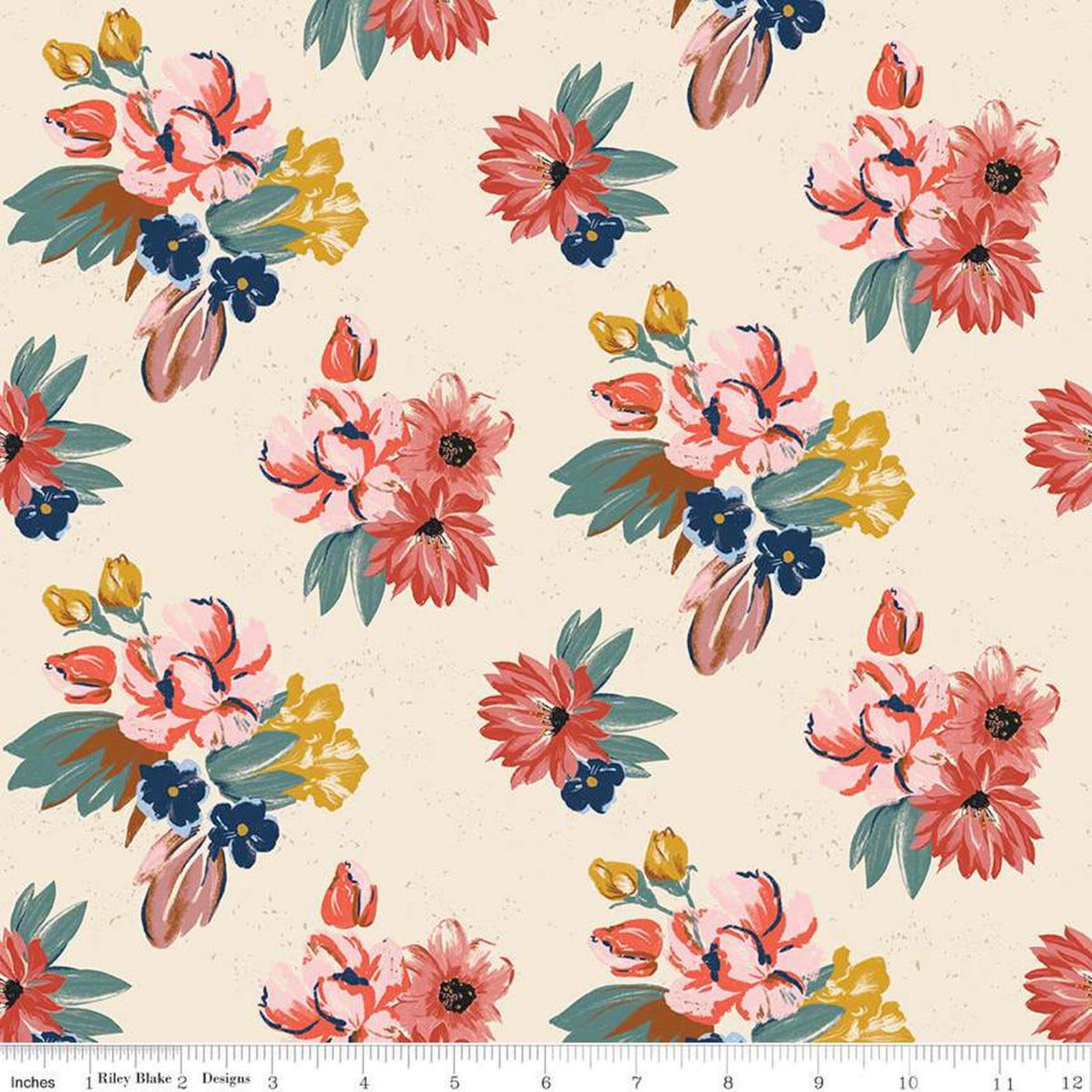 END OF BOLT 16" Riley Blake Wild Rose Fabric Collection Florals on Cream