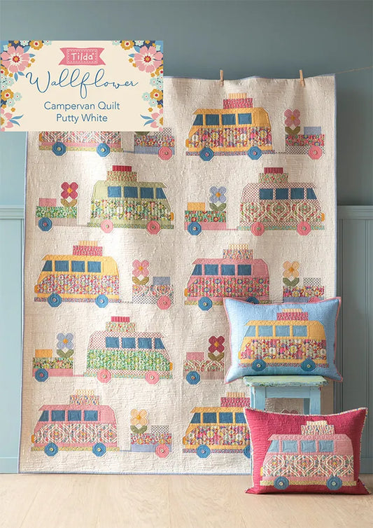 Tilda Wallflowers Campervan Quilt Pattern - Putty White (Free Digital PDF Download)