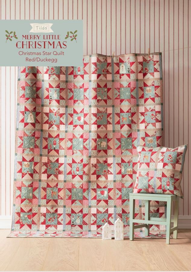 Tilda Merry Little Christmas Star Quilt Pattern - Red/Duckegg (Free Digital PDF Download)