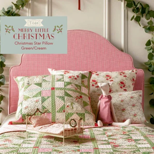 Tilda Merry Little Christmas Star Pillow Pattern - Green/Cream (Free Digital PDF Download)