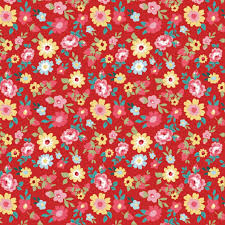 Poppie Cotton Hopscotch and Freckles Fabric Collection Flowers on Hopscotch Red Authentic Premium 100% Cotton Quilt Shop Quality Fabrics