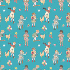 Poppie Cotton Hopscotch & Freckles Fabric Collection Children's Chores on Teal Authentic Premium 100% Cotton Quilt Shop Quality Fabrics