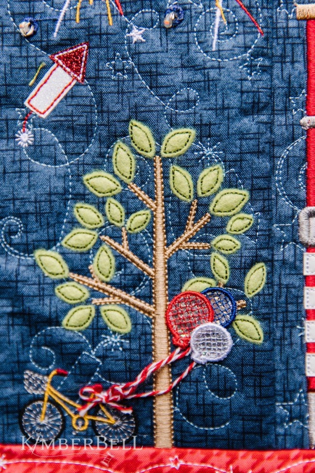 Kimberbell Main Street Celebrations Bench Pillow Collection (Opt. M.E.CD, Fabric/Backing, Embellishments, & Thread Set)