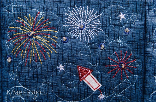 Kimberbell Main Street Celebrations Bench Pillow Collection (Opt. M.E.CD, Fabric/Backing, Embellishments, & Thread Set)