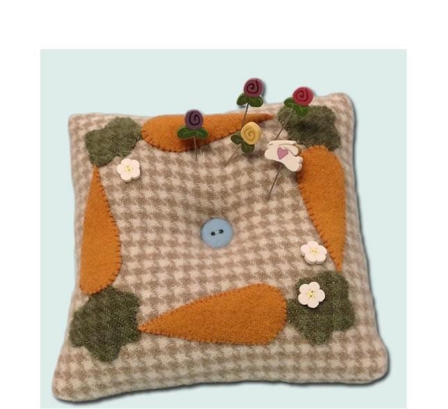 Just Another Button Company Felted Wool Carrot Tuft Pillow Pincushion Kit Finished Size: 5.5”x5.5” (Includes Collectable Pins)