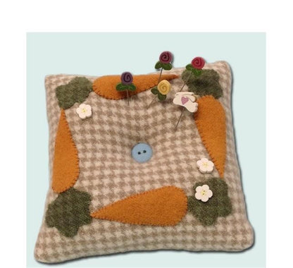 Just Another Button Company Felted Wool Carrot Tuft Pillow Pincushion Kit Finished Size: 5.5”x5.5” (Includes Collectable Pins)