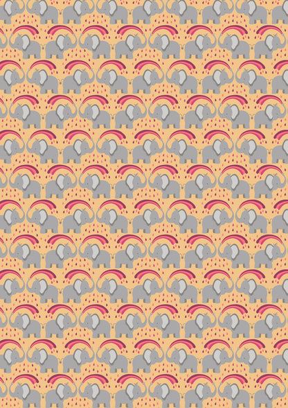 END OF BOLT 1YD35” Lewis & Irene Rainbows Fabric Collection Elephants on Ochre QSQ100% Cotton