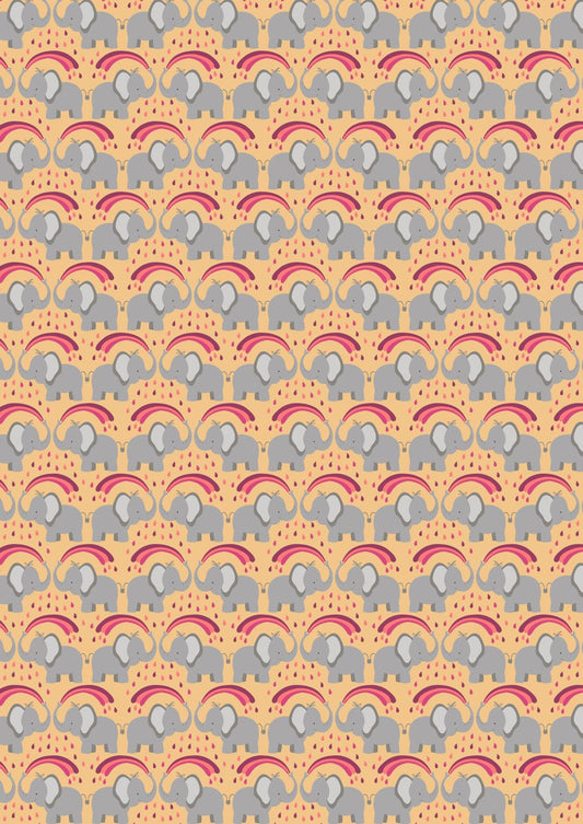 END OF BOLT 1YD35” Lewis & Irene Rainbows Fabric Collection Elephants on Ochre QSQ100% Cotton