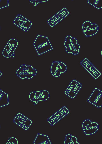 Glow-In-The-Dark Lewis & Irene Small Things Glow Fabric Collection Neon Signs on Purple Authentic Premium 100% Cotton Fabric