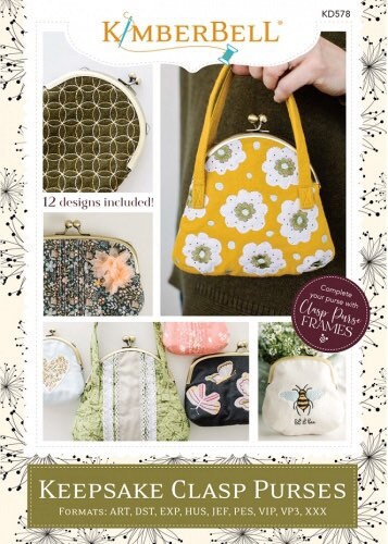 Kimberbell Keepsake Clasp Purses Machine Embroidery CD (Optional Vintage Brass Frame Available)