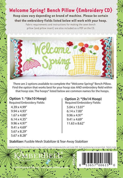 Kimberbell Welcome Spring Bench Pillow Collection (Optional Machine Embroidery CD or Sewing Versions Available)