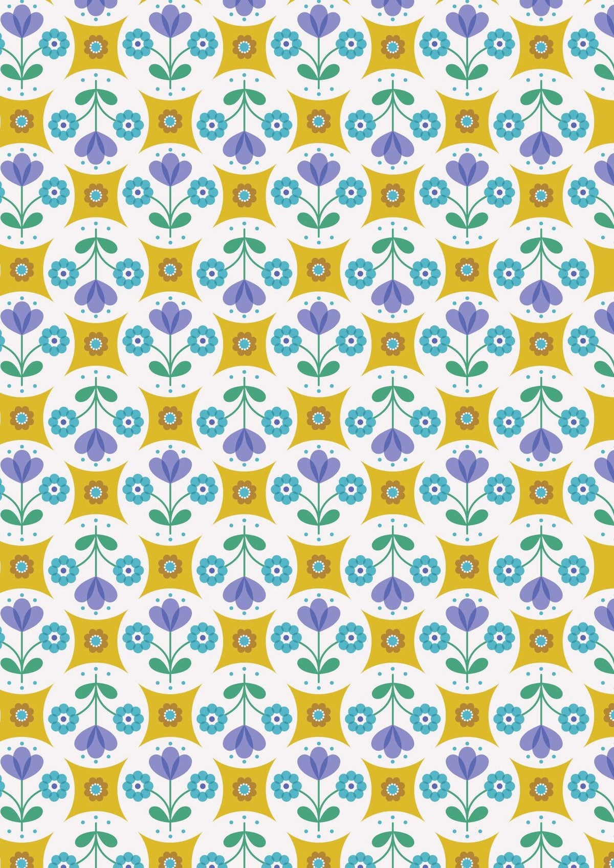 Lewis & Irene Flower Child Fabric Collection Fab Floral Circles on Yellow A438.1